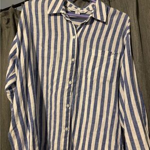 Old Navy Blue and White Striped Boyfriend Shirt